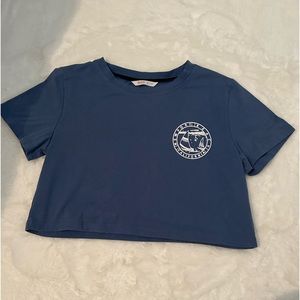 ROMWE Women’s Small Blue Newport Beach California Wide-set Crop Top